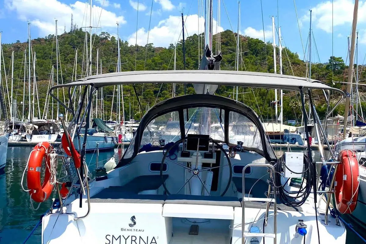 Exterior view of Smyrna, a Beneteau Oceanis 34 sailboat at Marmaris, Turkey