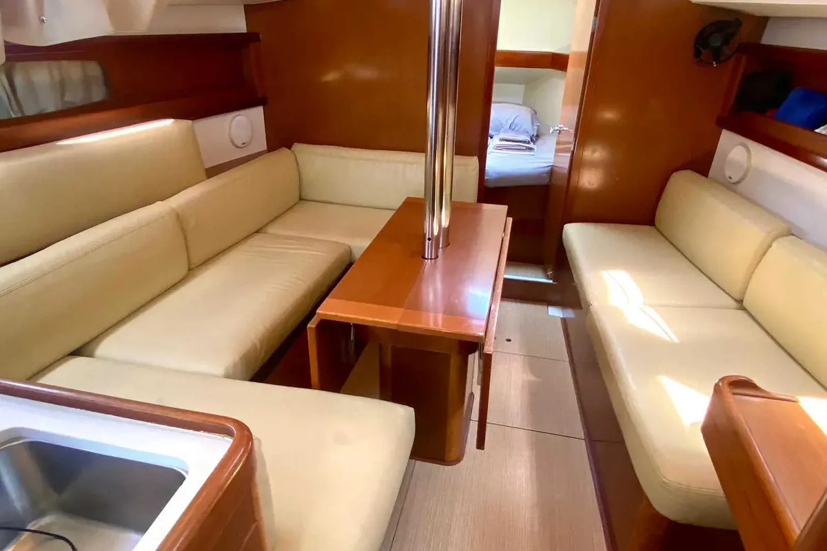 Salon of Smyrna, a Beneteau Oceanis 34 sailboat at Marmaris, Turkey