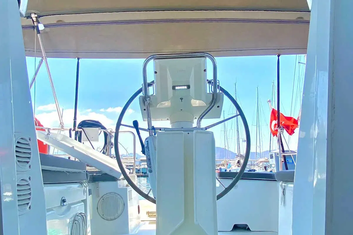 Cockpit of Smyrna, a Beneteau Oceanis 34 sailboat at Marmaris, Turkey