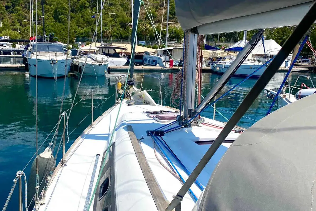 Deck of Smyrna, a Beneteau Oceanis 34 sailboat at Marmaris, Turkey