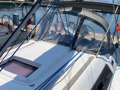 Cockpit of Smyrna, a Beneteau Oceanis 34 sailboat at Marmaris, Turkey