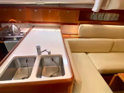 Galley of Smyrna, a Beneteau Oceanis 34 sailboat at Marmaris, Turkey