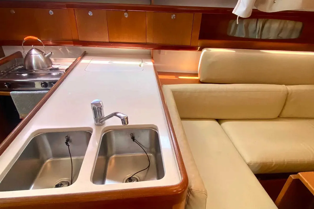 Galley of Smyrna, a Beneteau Oceanis 34 sailboat at Marmaris, Turkey