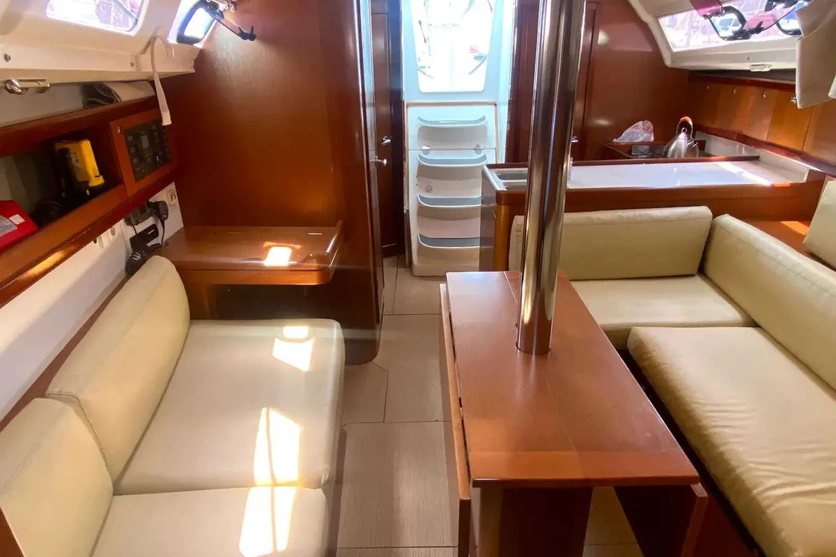 Salon of Smyrna, a Beneteau Oceanis 34 sailboat at Marmaris, Turkey