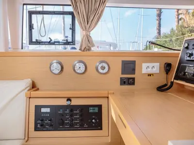 Salon of Auster, a Lagoon 400 S2 catamaran at Punta Ala, Italy