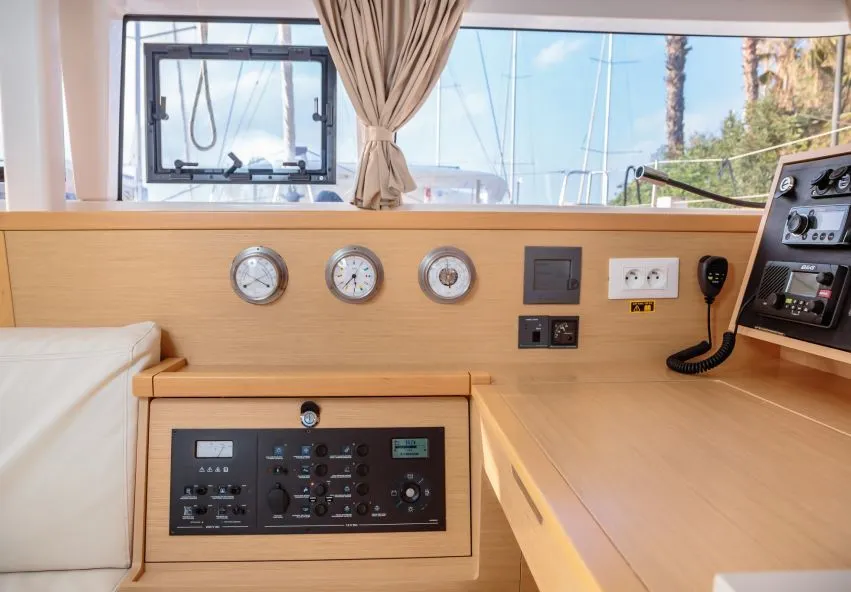 Salon of Auster, a Lagoon 400 S2 catamaran at Punta Ala, Italy