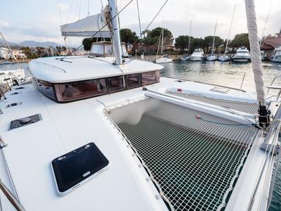 Deck of Auster, a Lagoon 400 S2 catamaran at Punta Ala, Italy