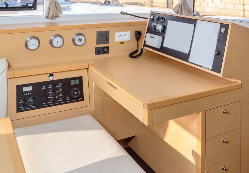 Salon of Auster, a Lagoon 400 S2 catamaran at Punta Ala, Italy