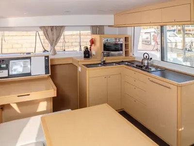 Galley of Auster, a Lagoon 400 S2 catamaran at Punta Ala, Italy