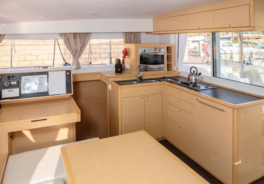 Galley of Auster, a Lagoon 400 S2 catamaran at Punta Ala, Italy