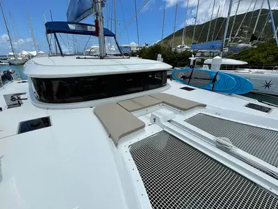 Deck of No Regrets, a Lagoon 46 catamaran at Athens, Greece
