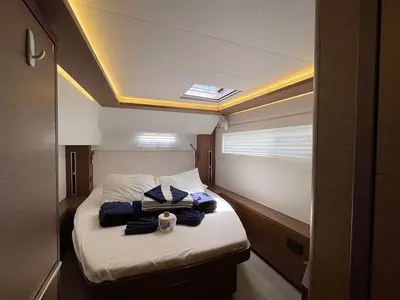 Cabin on No Regrets, a Lagoon 46 catamaran at Athens, Greece