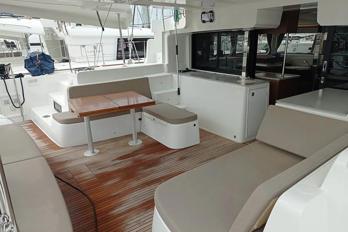 Deck of Genie, a Lagoon 46 catamaran at Seget Donji, Croatia