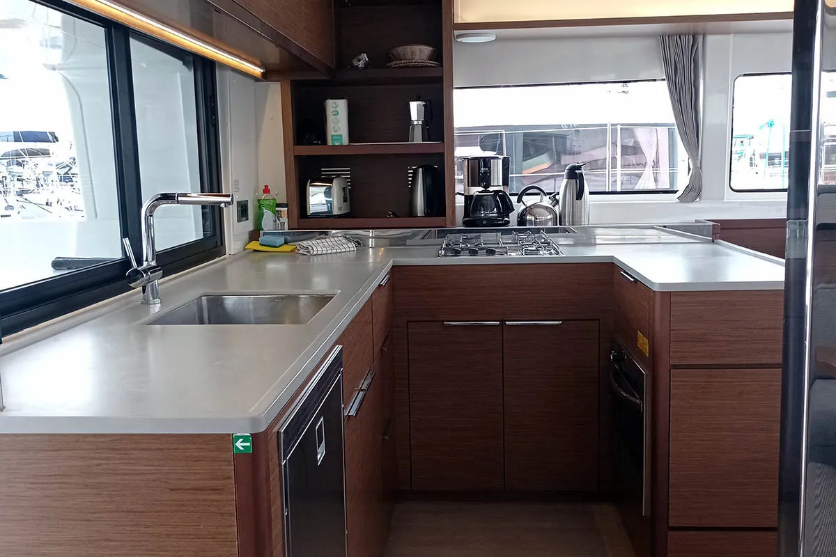 Galley of Genie, a Lagoon 46 catamaran at Seget Donji, Croatia