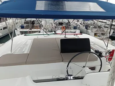 Cockpit of Genie, a Lagoon 46 catamaran at Seget Donji, Croatia