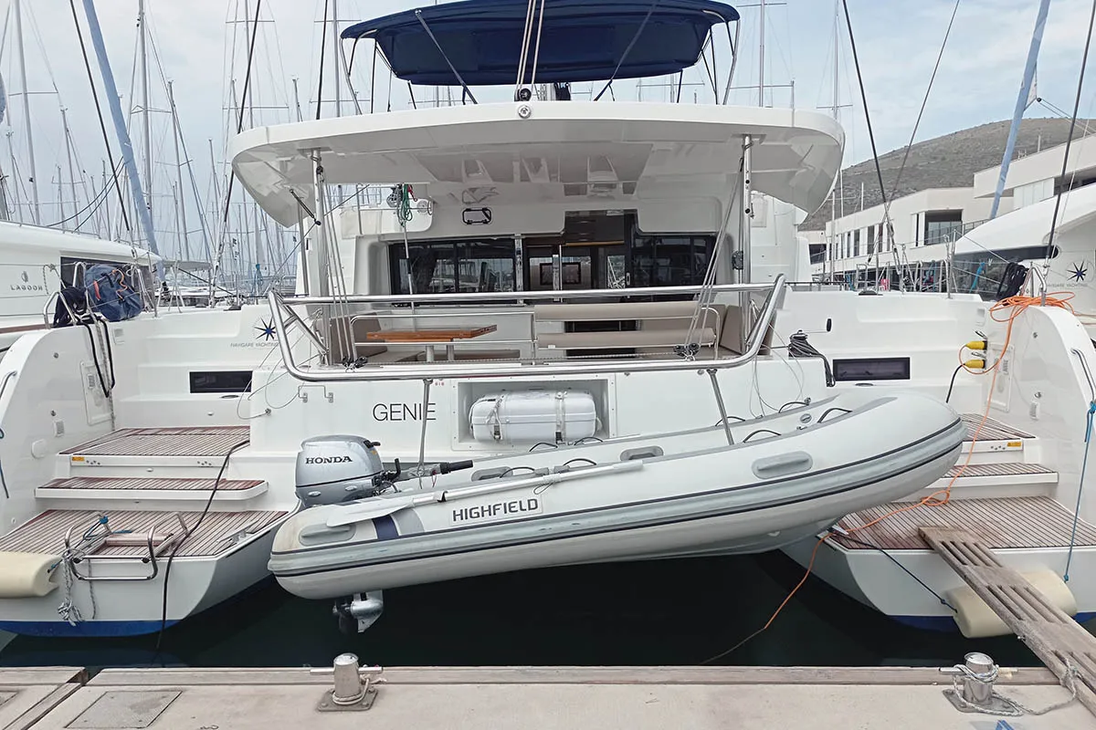 Exterior view of Genie, a Lagoon 46 catamaran at Seget Donji, Croatia