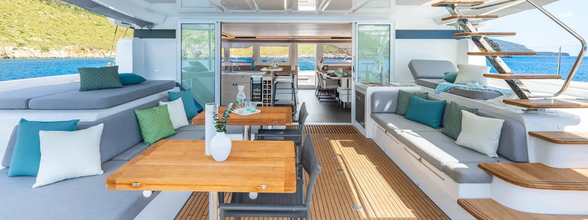 Salon of Montecristo - FIRST CLASS, a Lagoon 60 catamaran at Olbia, Italy