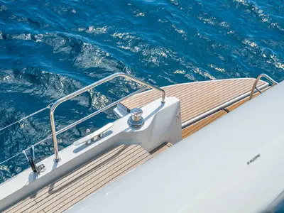 Deck of Montecristo - FIRST CLASS, a Lagoon 60 catamaran at Olbia, Italy