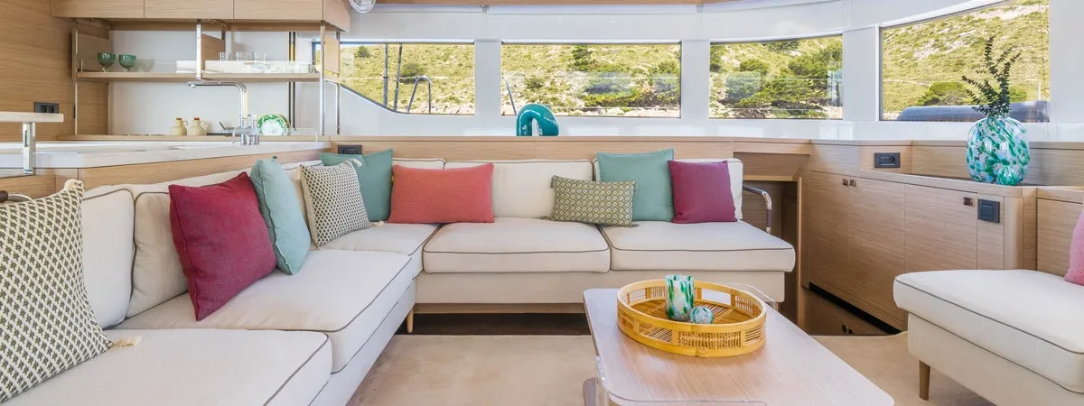 Salon of Montecristo - FIRST CLASS, a Lagoon 60 catamaran at Olbia, Italy