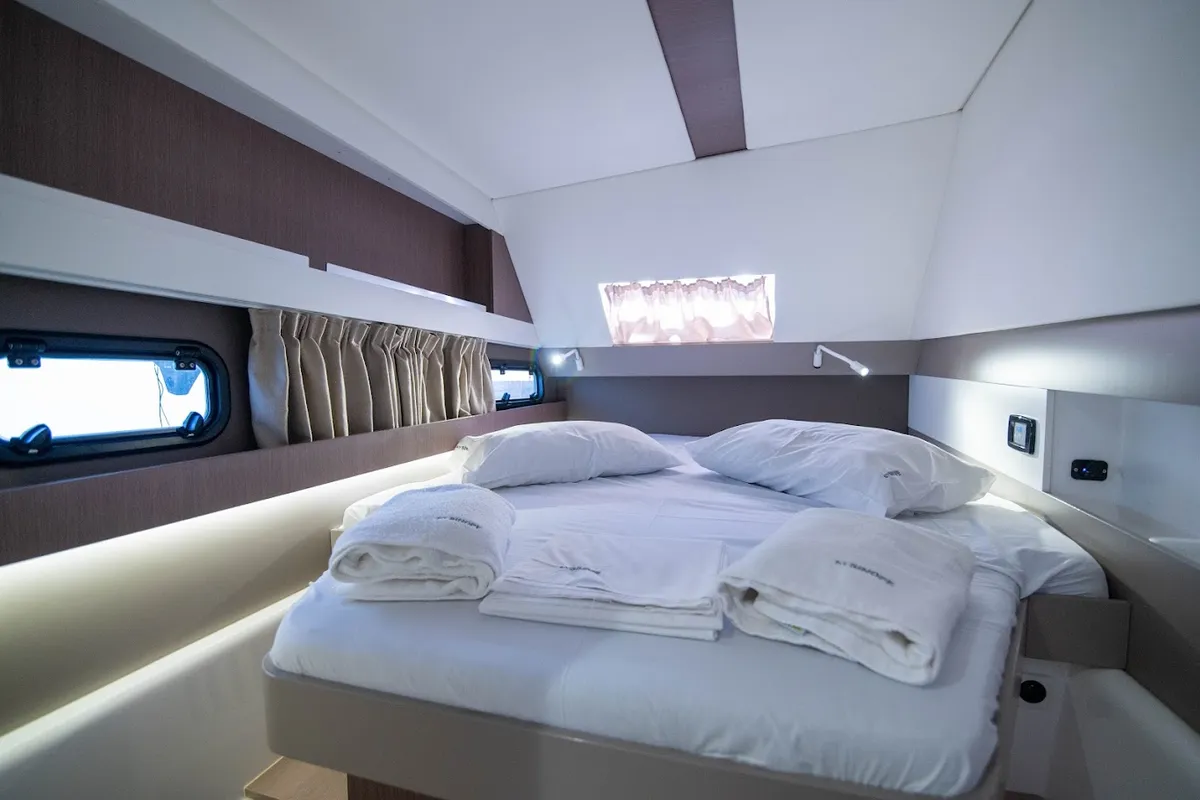 Cabin on Sinope, a Bali 4.1 catamaran at Preveza, Greece
