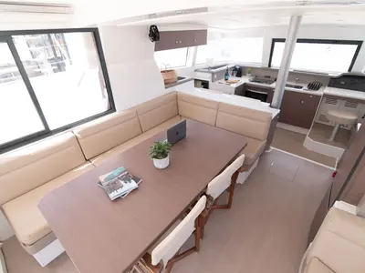 Salon of Sinope, a Bali 4.1 catamaran at Preveza, Greece
