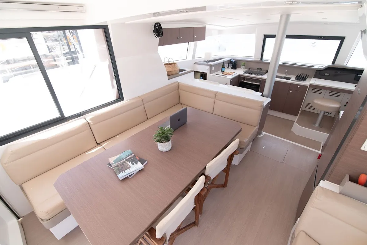 Salon of Sinope, a Bali 4.1 catamaran at Preveza, Greece