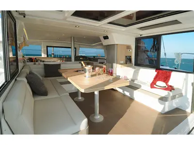 Salon of Sinope, a Bali 4.1 catamaran at Preveza, Greece