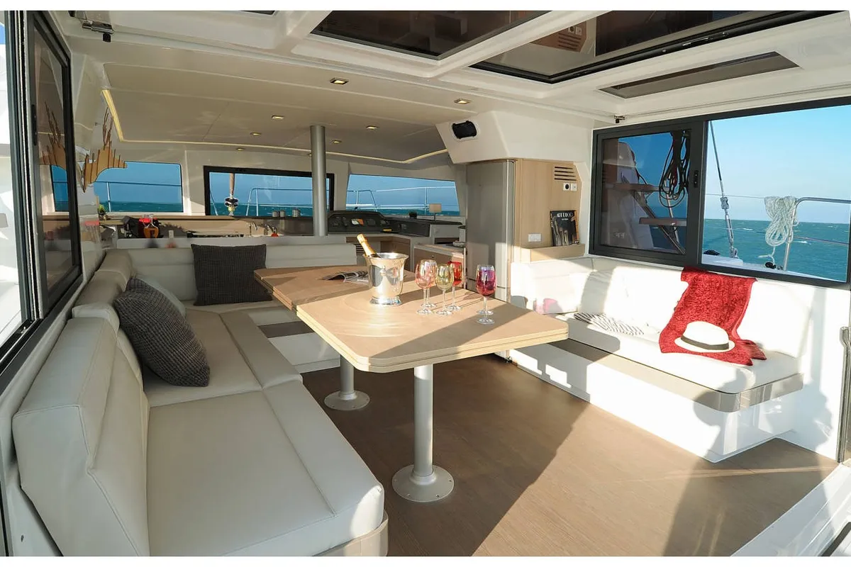 Salon of Sinope, a Bali 4.1 catamaran at Preveza, Greece