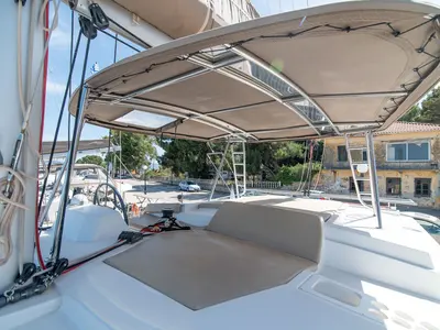 Deck of Sinope, a Bali 4.1 catamaran at Preveza, Greece