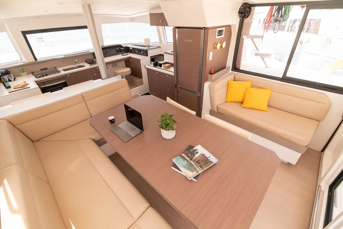 Salon of Sinope, a Bali 4.1 catamaran at Preveza, Greece