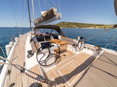 Deck of Barmaley, a Dufour 56 Exclusive sailboat at Primošten, Croatia