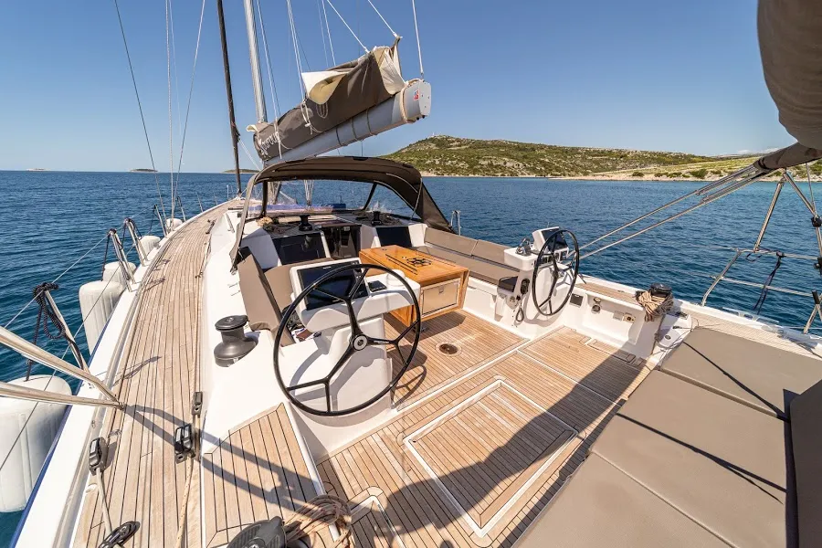 Deck of Barmaley, a Dufour 56 Exclusive sailboat at Primošten, Croatia
