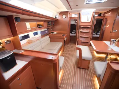 Salon of Barmaley, a Dufour 56 Exclusive sailboat at Primošten, Croatia