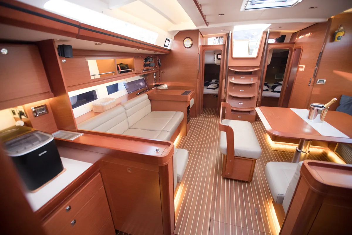 Salon of Barmaley, a Dufour 56 Exclusive sailboat at Primošten, Croatia