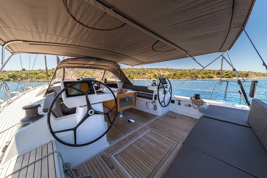 Deck of Barmaley, a Dufour 56 Exclusive sailboat at Primošten, Croatia