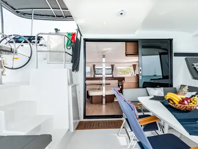 Deck of Beauty L A/C-GEN-WATER MAKER-SOLAR-ELEC.WC, a Lagoon 42 catamaran at Athens, Greece