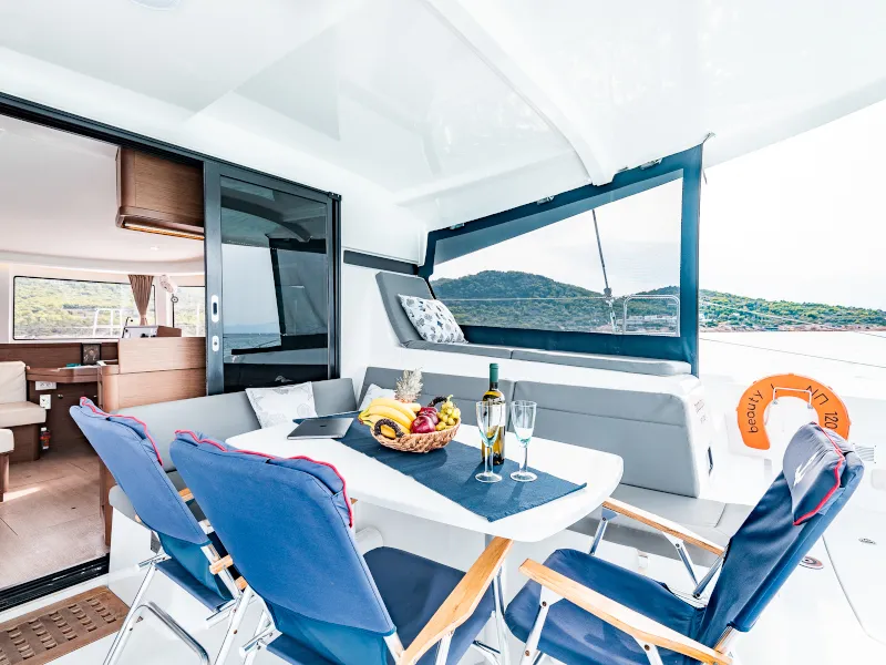 Deck of Beauty L A/C-GEN-WATER MAKER-SOLAR-ELEC.WC, a Lagoon 42 catamaran at Athens, Greece