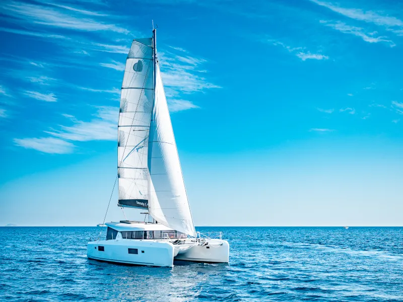 Exterior view of Beauty L A/C-GEN-WATER MAKER-SOLAR-ELEC.WC, a Lagoon 42 catamaran at Athens, Greece