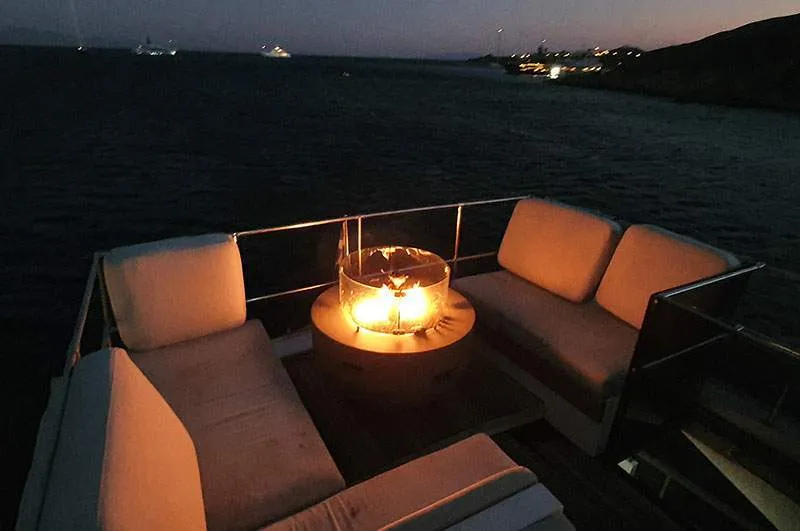 Deck of Maiora, a Gulet Motoryacht motor yacht at Mykonos, Greece