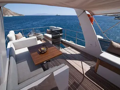 Cockpit of Maiora, a Gulet Motoryacht motor yacht at Mykonos, Greece