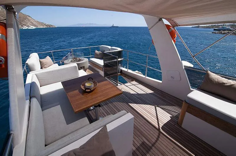 Cockpit of Maiora, a Gulet Motoryacht motor yacht at Mykonos, Greece