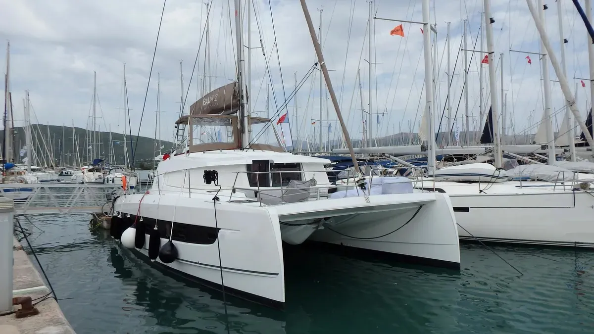 Exterior view of Blue Navy, a Bali 4.2 catamaran at Municipal Unit of Lefkada, Greece