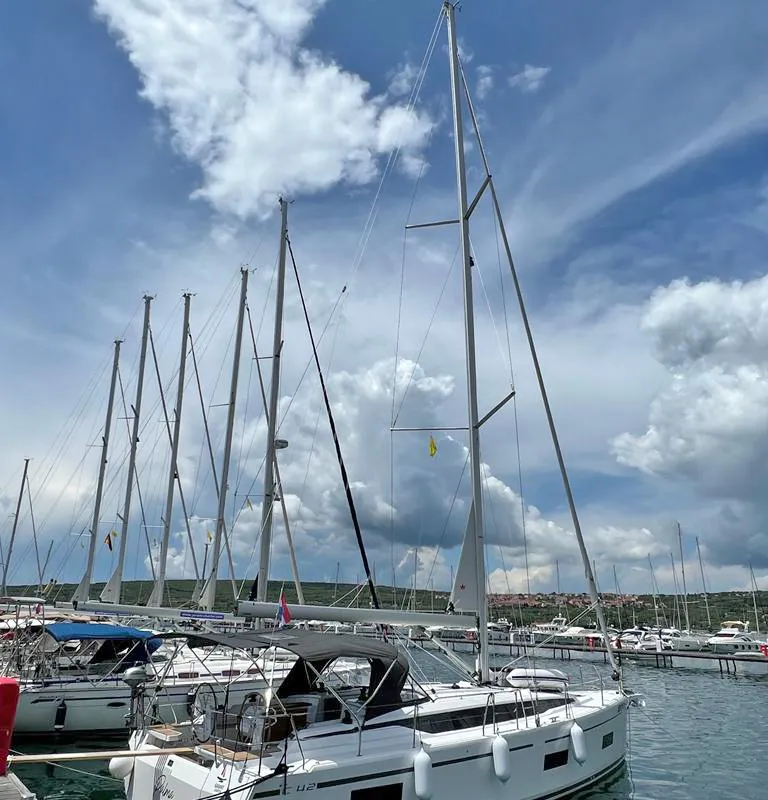 Exterior view of Palma, a Bavaria C42 sailboat at Punat, Croatia
