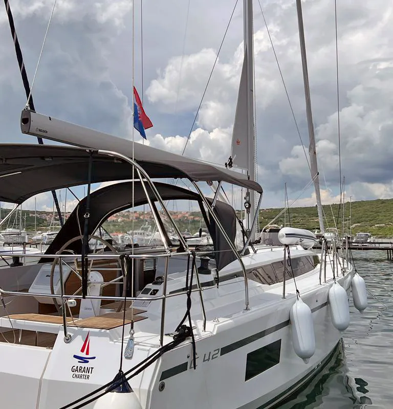 Exterior view of Palma, a Bavaria C42 sailboat at Punat, Croatia