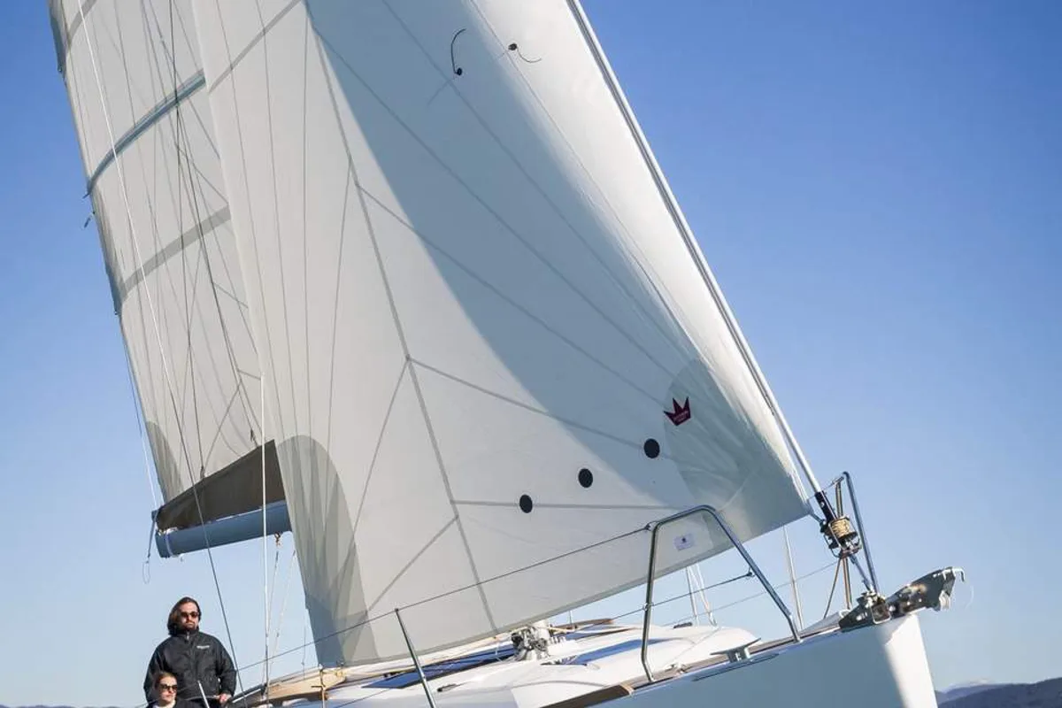 Exterior view of Dudu, a Dufour 310 GL sailboat at Heiligenhafen, Germany