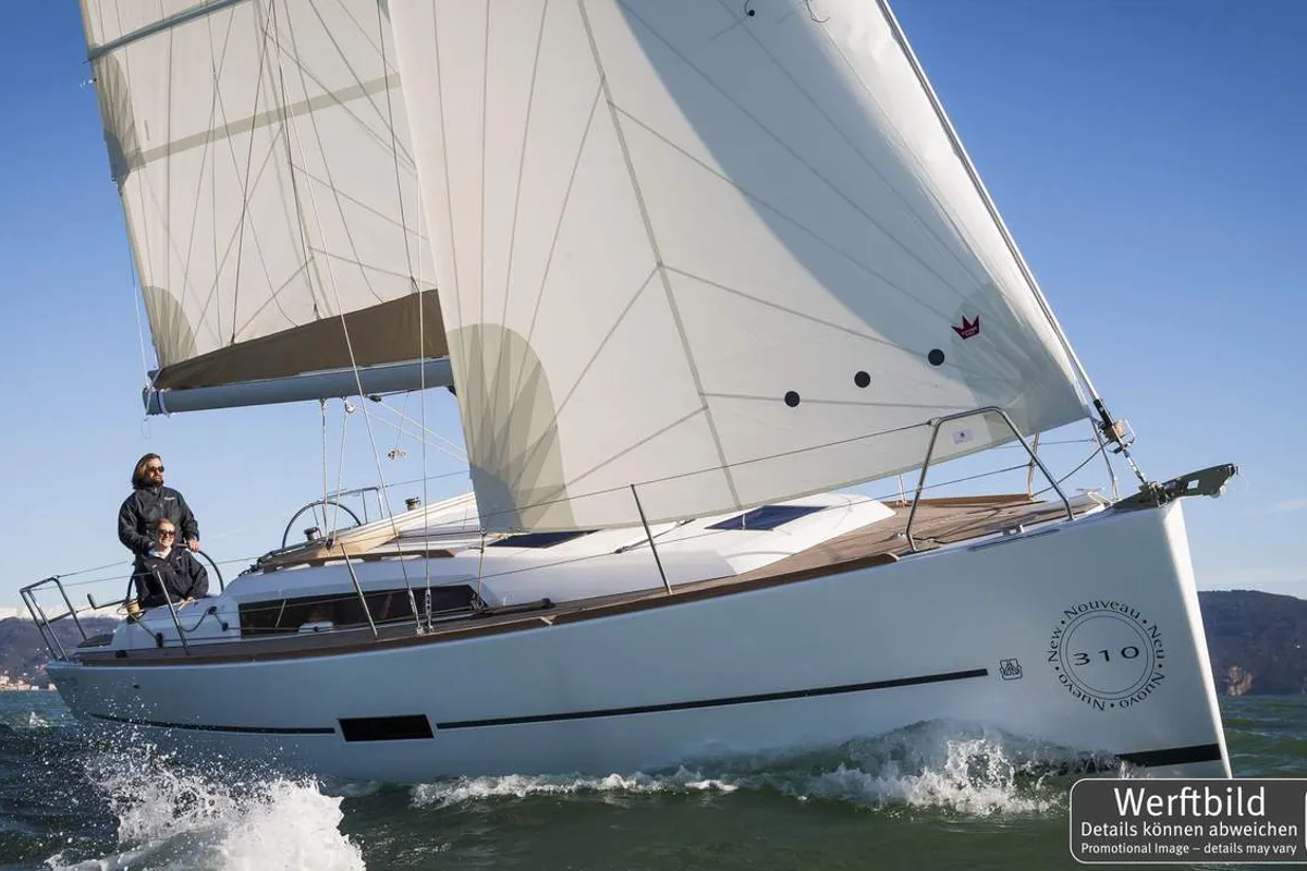 Exterior view of Dudu, a Dufour 310 GL sailboat at Heiligenhafen, Germany