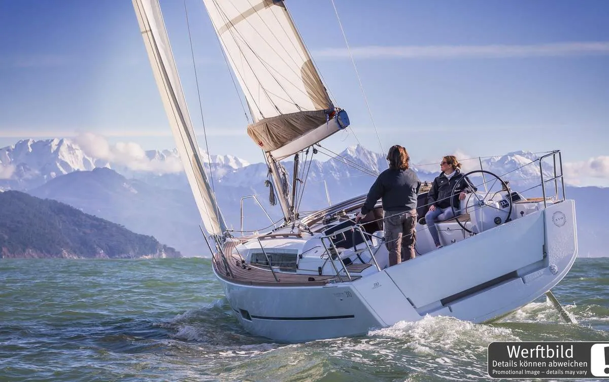 Exterior view of Dudu, a Dufour 310 GL sailboat at Heiligenhafen, Germany