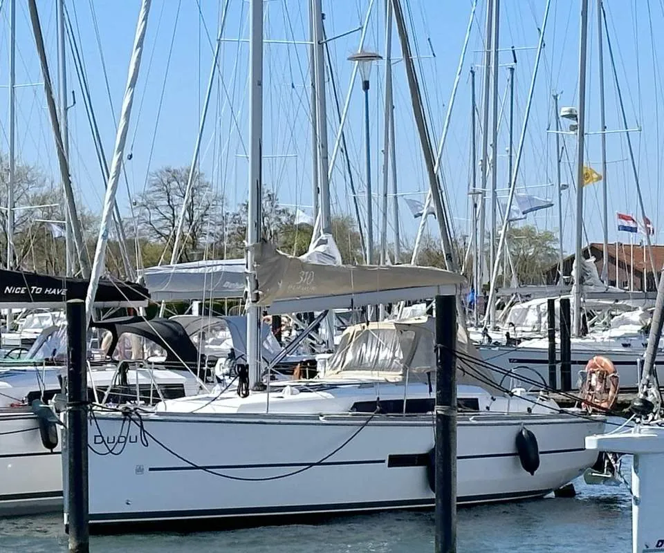 Exterior view of Dudu, a Dufour 310 GL sailboat at Heiligenhafen, Germany
