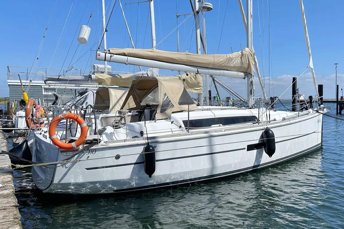 Exterior view of Dudu, a Dufour 310 GL sailboat at Heiligenhafen, Germany