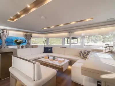 Salon of Navya, a Lagoon 51 catamaran at Municipal Unit of Lefkada, Greece